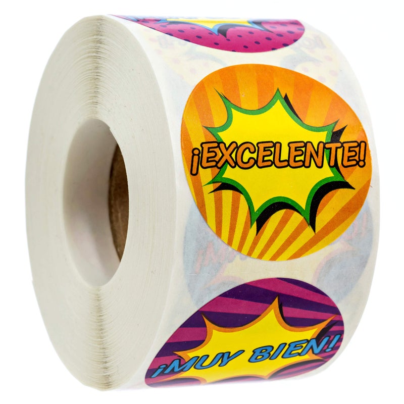 SBLABELS Spanish Reward Stickers / 500 Espanol Teacher Classroom Reward Stickers / 8 Alternating Superhero Comic Designs / 1.5" Student Praise Sticker - Image 1